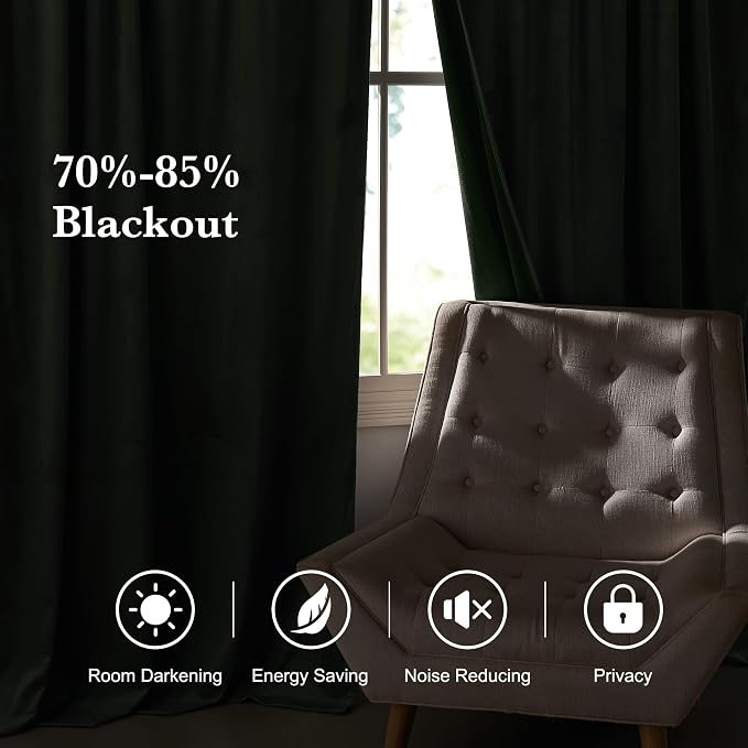 RYB HOME Elegant Green Velvet Curtains 84 inches Long, Light Blocking, Thermal - Image 3