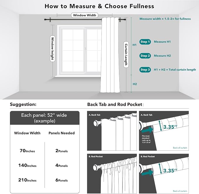 Deconovo Blackout Curtains, Thermal Insulated, W42 x L95 2 Panels, Back Tab - Image 9