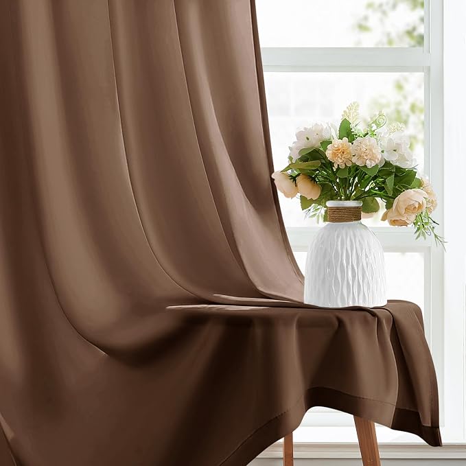 HOMEIDEAS Non-See-Through Brown Privacy Sheer Kitchen Curtains, 30 X 24 Inches - Image 5