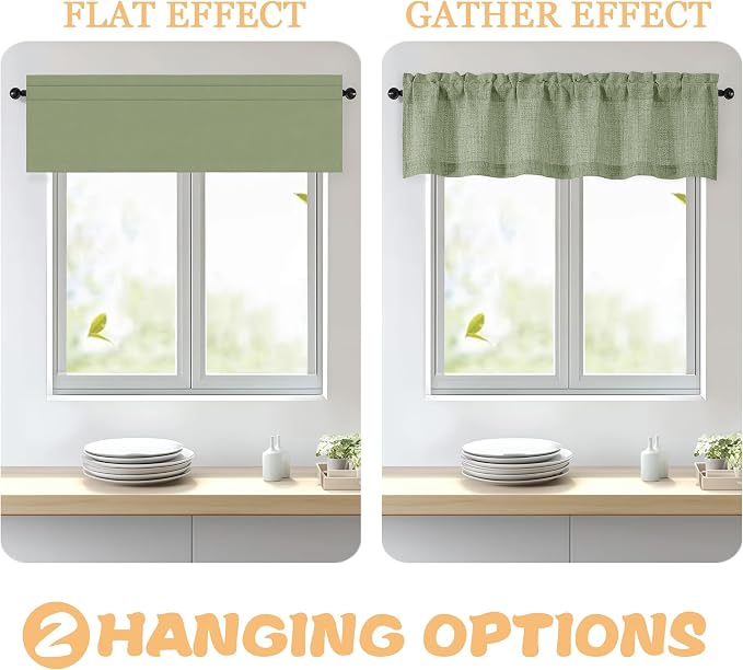 OWENIE Sage Green Valances for Windows 1 Pcs 24 Inch Length, Light Filtering - Image 5