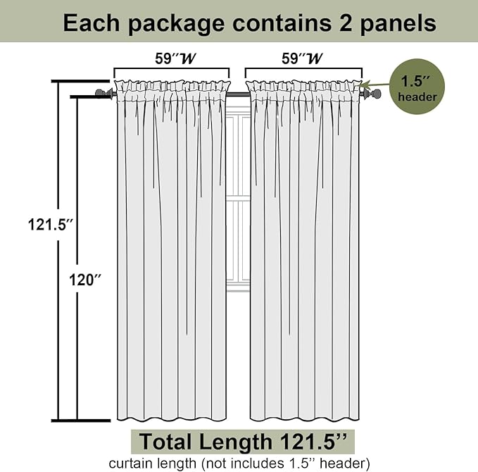 Lecloud Ivory Sheer Curtains 120 Inches Long 2 Panels, Extra Wide Farmhouse - Image 2
