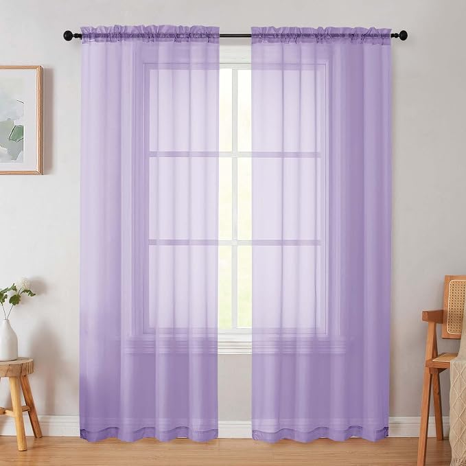 Lavender Sheer Curtain for Bedroom Living Room 72 Inches Long 2 Panels Set by WelvetBLK
