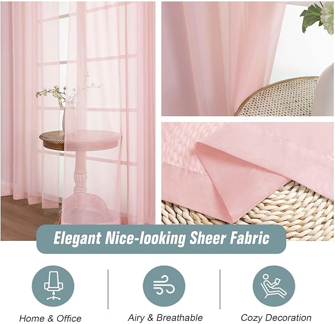 Blush Pink Window Sheer Curtains 54 inch Length, Soft Airy Light Filtering - Image 4