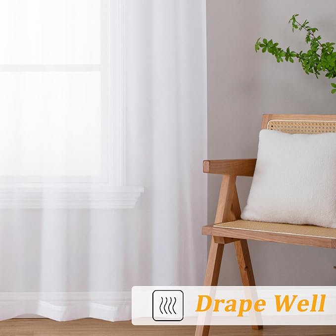 Gwine White Sheer Curtains for Bedroom 54 inches Long 2 Panels, Light Filtering - Image 6