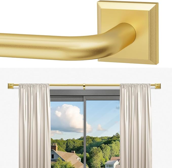 Gold Curtain Rods for Windows 66-152Inch Heavy Duty Wrap Around Blackout by RBYCOS