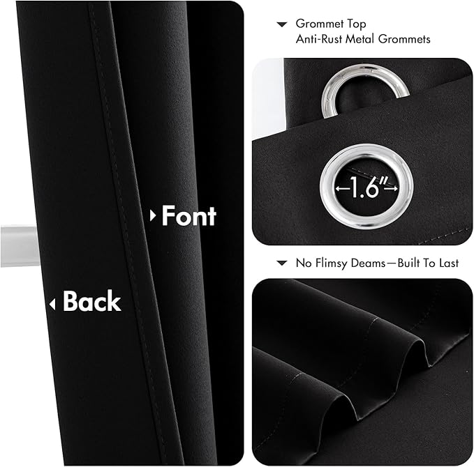 MIULEE Black Blackout Curtains for Bedroom Living Room 84 Inches Long 2 Panels - Image 4