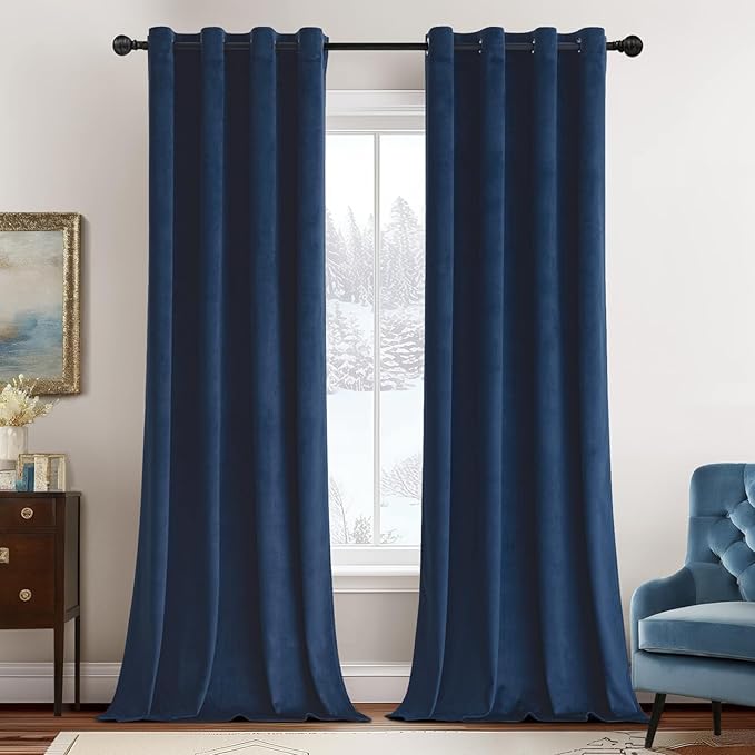 MIULEE Velvet Curtains Navy Blue Elegant Grommet Curtains Thermal Insulated by MIULEE