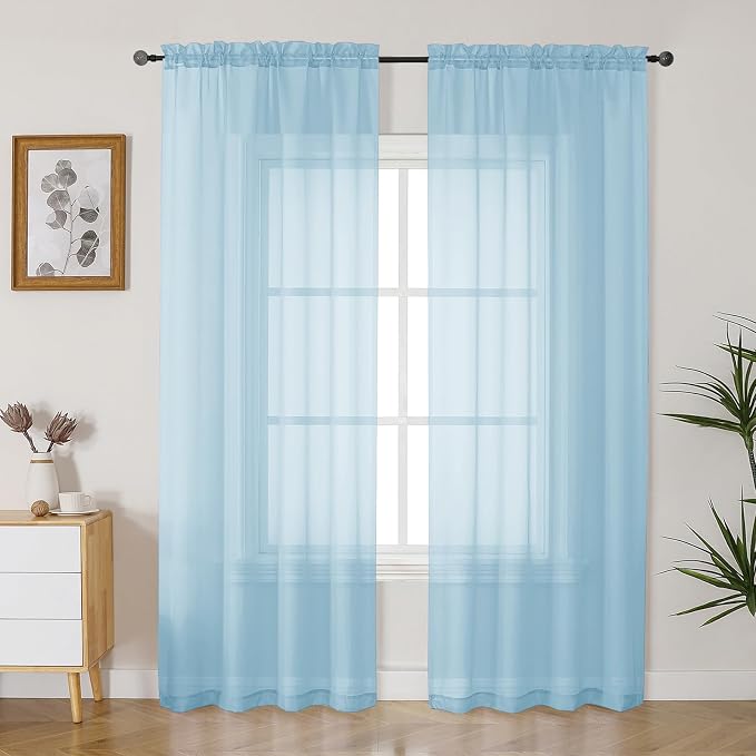 Gwine Sky Blue Sheer Curtains 90 Inches Long 2 Panels Set, Light Filtering by Gwine