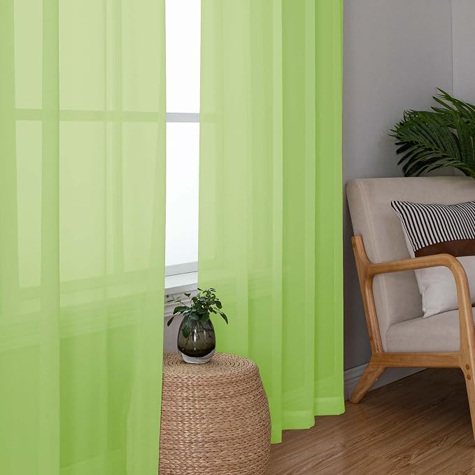 OWENIE Lime Sheer Curtains for Bedroom Living Room 90 Inches Long, Elegant - Image 3
