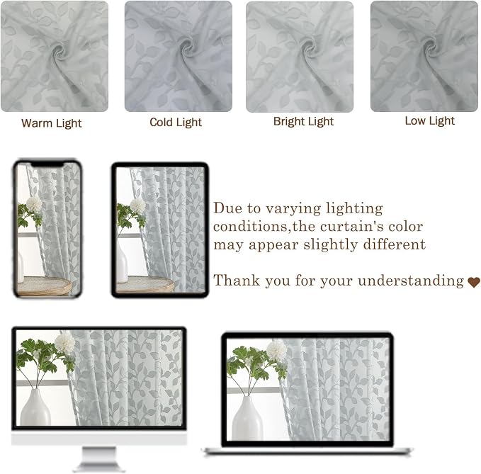 Chyhomenyc Extra Long Light Grey Sheer Curtains 108 Inch Length 2 Panels Set - Image 3