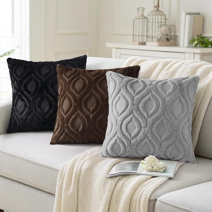 decorUhome Throw Pillow Covers 20x20 Inch Set of 2, Soft Plush Faux Wool Grey - Image 4