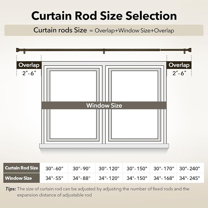 IFELS Heavy Duty Curtain Rods for Windows 72 to 144 Inch, 1 Inch Bronze Window - Image 6