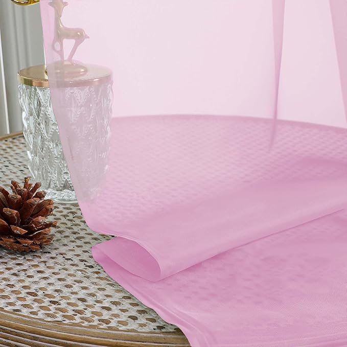 OWENIE Pink Sheer Curtain 90 Inches Long 2 Panels Set, Solid Filmy Drapes - Image 6