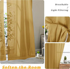 Gwine Gold Sheer Curtains 96 Inches Long 2 Panels, Elegant Window Treatments - Image 3