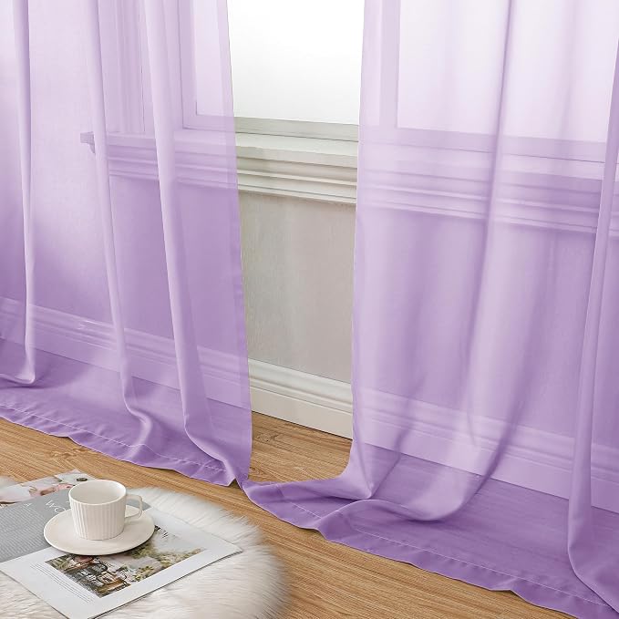 Aiyufeng Light Purple Sheer Curtain Panels Pair Sold 84 Inch Length, Light - Image 8