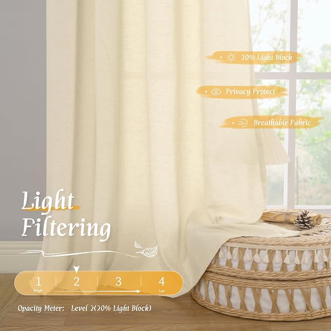 LAMIT Beige Linen Curtains 84 inches - Image 4