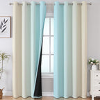 Estelar Textiler Beige and Aqua Ombre Blackout Curtains 90 Inch Length 2 Panels - Image 2