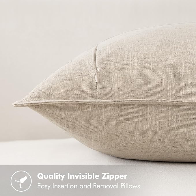 MIULEE Decorative Linen Euro Sham Pillow Covers 28x28 Inch Natural Beige Boho - Image 3