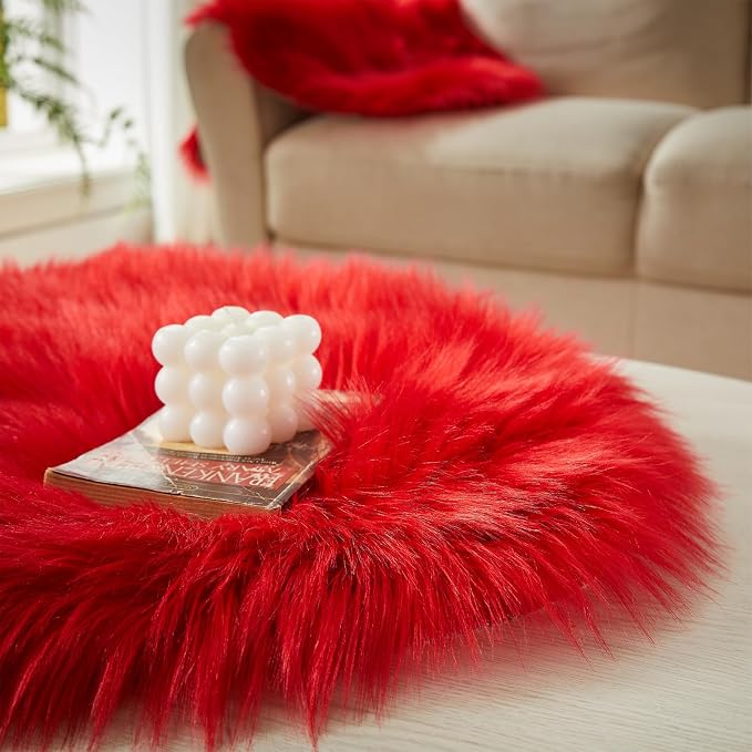 AMTOVO Faux Fur Sheepskin Rug for Living Room, 4 x 6 ft Red Fluffy Area Rug for - Image 6