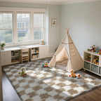 4x6 Checkered Area Rugs for Bedroom, Fluffy Beige and White Checkered Rug Fuzzy - Image 6