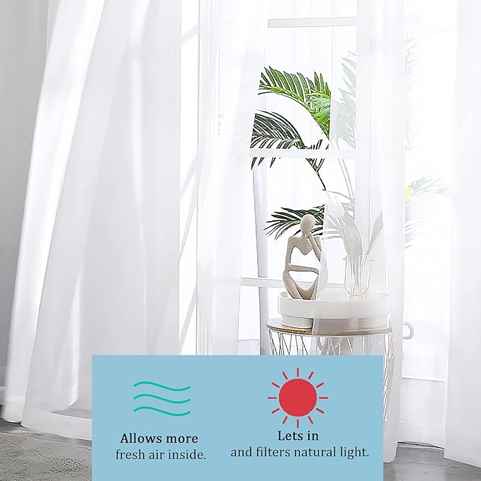 OWENIE Sheer White Curtains, Sheer Curtains 63 inch Length 2 Panels Set - Image 2