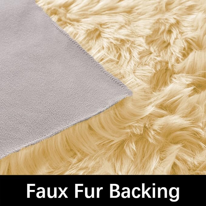 Latepis Yellow Area 5x8 Rugs Fluffy Faux Fur Washable Rug - Image 3