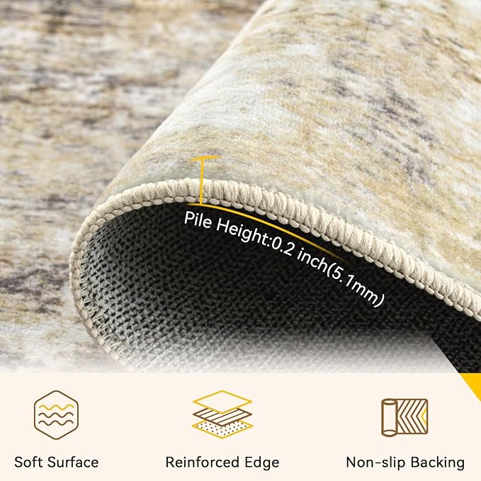 Washable Area Rugs Square 8ft Non-Slip Modern Abstract Soft - Image 2