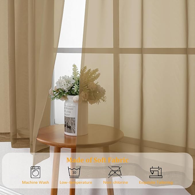 Gwine Taupe Sheer Curtain Tiers 24 Inch Length, Light Filtering Voile Short - Image 8