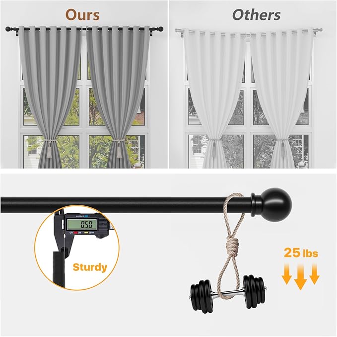 Black Curtain Rods for Windows 66 to 120, Adjustable Length, Heavy Duty Steel - Image 3