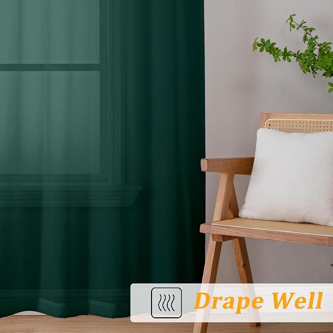 Gwine Hunter Green Sheer Curtains 72 Inches Long 2 Panels Set - Image 6