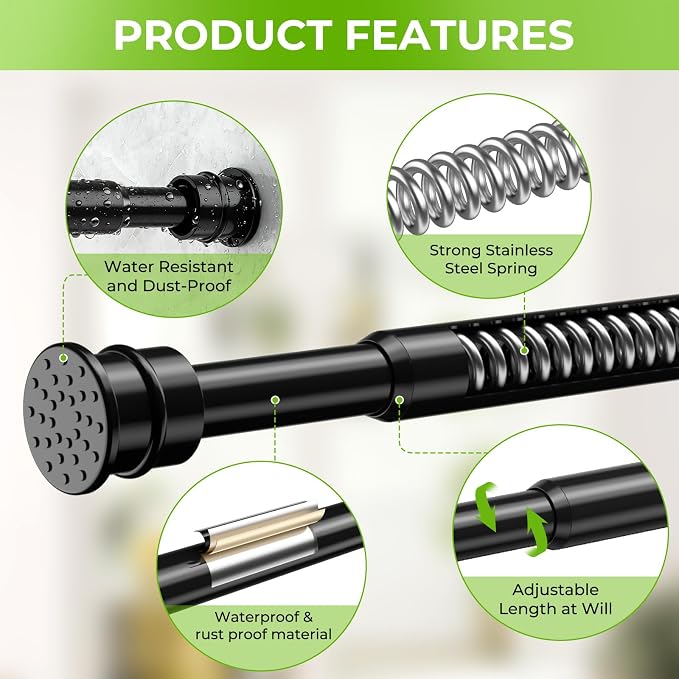 2 Pack No Drill Tension Curtain Rods 28 to 41 Inch Black Small Curtain Rod - Image 6