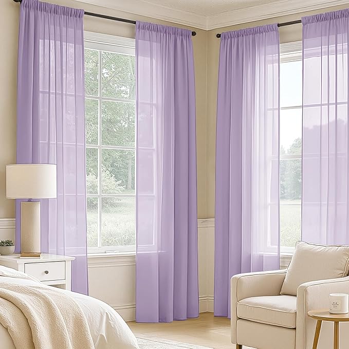 MIULEE Light Purple Sheer Curtains 72 Inches Long, 4 Panels Set, Lavender Light - Image 2