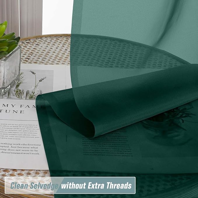 Green Window Sheer Curtains 45 Inches Length, Voile Short Curtains - Image 2