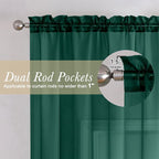 Lecloud Hunter Green Sheer Curtains 54 Inch Length 2 Panels, Voile Light - Image 2