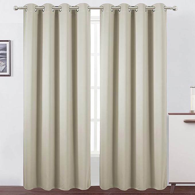 LEMOMO Light Beige Blackout Curtains 52 x 84 Inch Long Beige Curtains Set of 2 by Lemomo