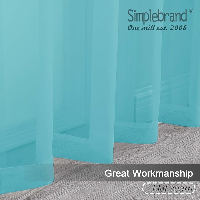 Simplebrand Aqua Sheer Curtains 84 Inches Long, Light Filtering Rod Pocket - Image 2