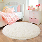 3'x3' Cream Round Rugs for Girls Bedroom, Ultra Soft Fluffy Circle Rug for Kids - Image 3