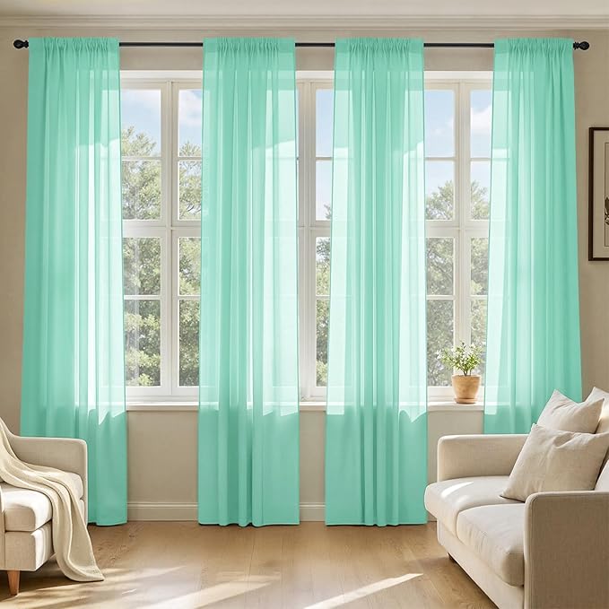 MIULEE Aqua Sheer Curtains 90 Inches Long, 4 Panels Set, Light Filtering Rod by MIULEE