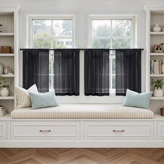 MIULEE Black Sheer Curtains 63 Inches Long, 4 Panels Set, Light Filtering - Image 4