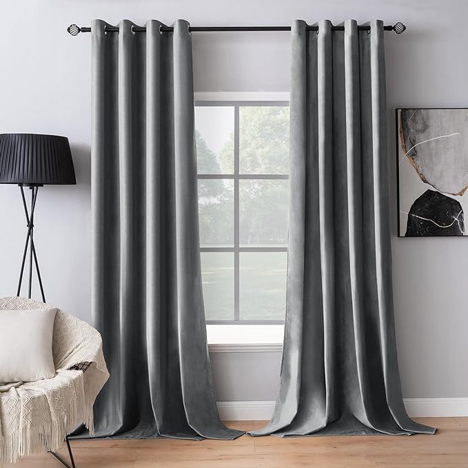 MIULEE 2 Panels Blackout Velvet Curtain Solid Soft Grommet Grey Room Darkening by MIULEE