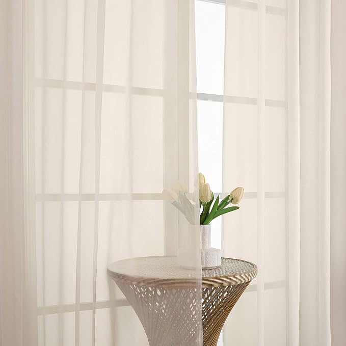 Chyhomenyc Cream Sheer Curtains 90 Inches Long 2 Panels, Light Filtering Cream - Image 9