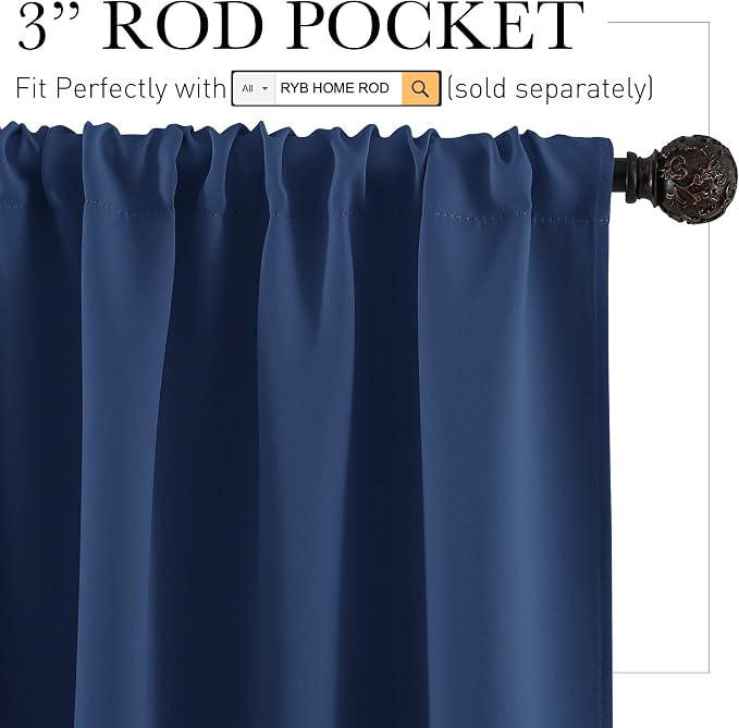 RYB HOME Blackout French Door Window Curtain Covering, Rod Pocket Thermal - Image 2