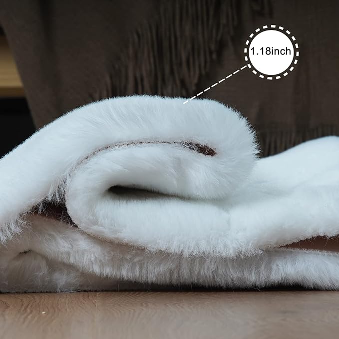 Ghouse Faux Rabbit Fur Round Rug 5 Ft White Round Rugs - Image 4