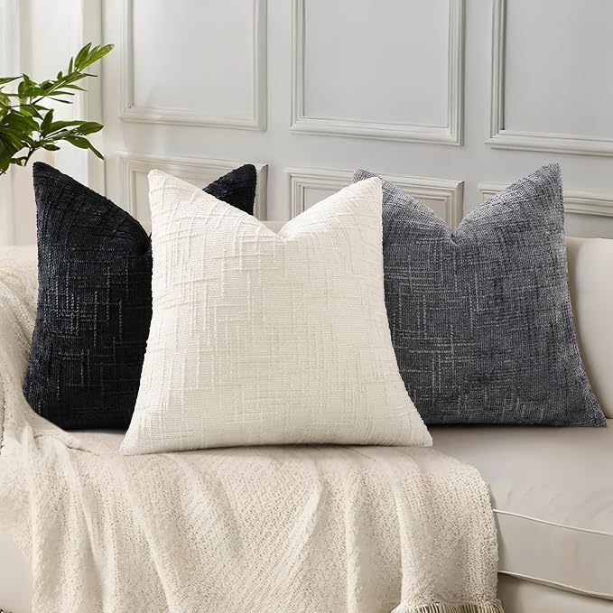 decorUhome Black Chenille Throw Pillow Covers 16x16 Set of 2 Textured Soft Cozy - Image 5