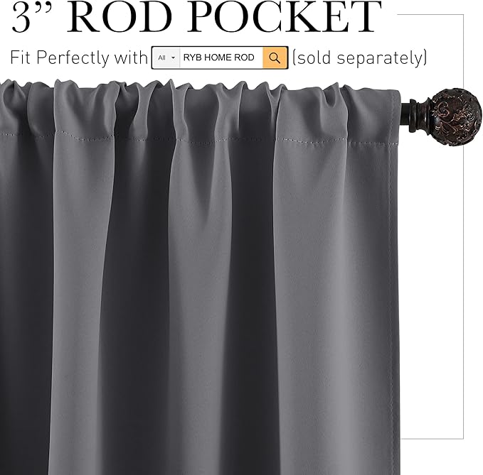 RYB HOME Blackout Curtains for Bedroom Living Room 72 inches Long, Thermal - Image 2