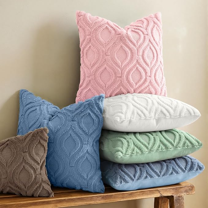 decorUhome Throw Pillow Covers 24x24 Inch Set of 2, Soft Plush Faux Wool Pink - Image 2