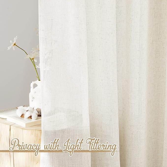 NICETOWN Bedroom Curtains Natural Linen Burlap, Rustic Rod Pocket & Back Tab - Image 3