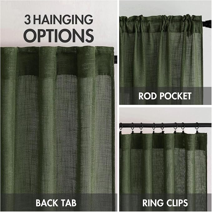 MIULEE Olive Green Linen Curtains 84 Inch Length - Image 3