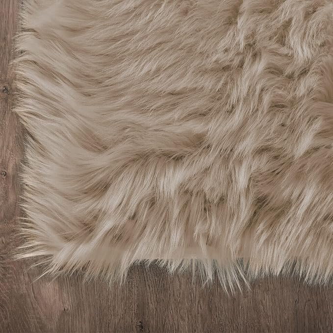 Latepis Circle Rugs for Bedroom 3ft Brown Beige Round Shag Faux Fur Rug - Image 6