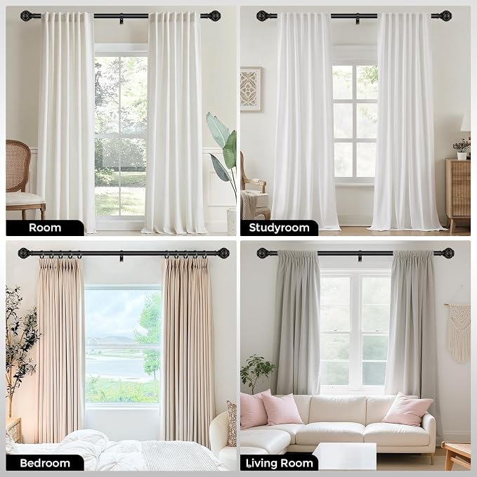 Long Black Curtain Rod, Heavy Duty 1 Inch Decorative Curtain Rods - Image 2